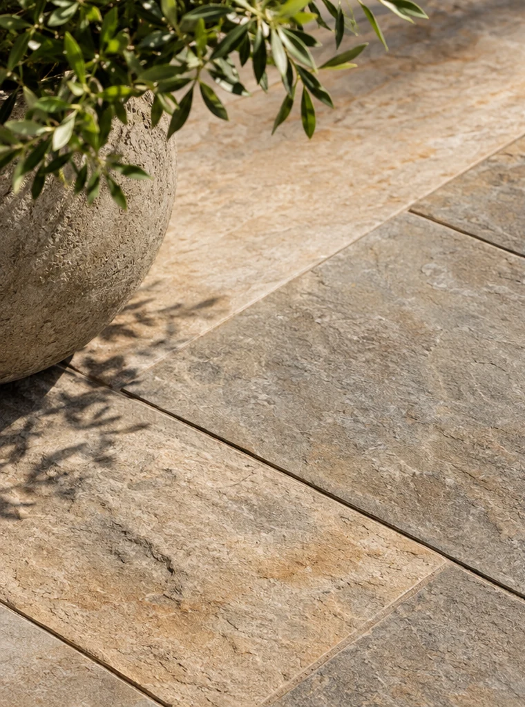 Close-up of natural stone paving texture
